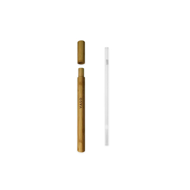 VASO 23cm Premium Glass Straw & Bamboo Case